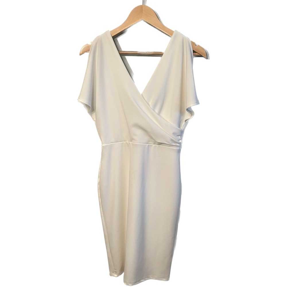 Lulu’s Split Sleeve Wrap Front Bodycon Dress - Ivory - Size S